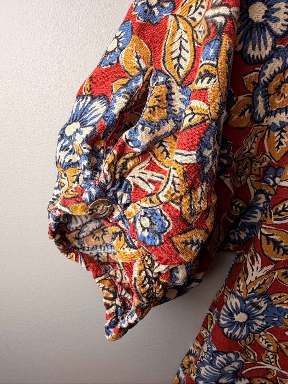 Faherty Floral Linen Blend Midi Dress Medium Puff Sleeve Pockets - Picture 10 of 10